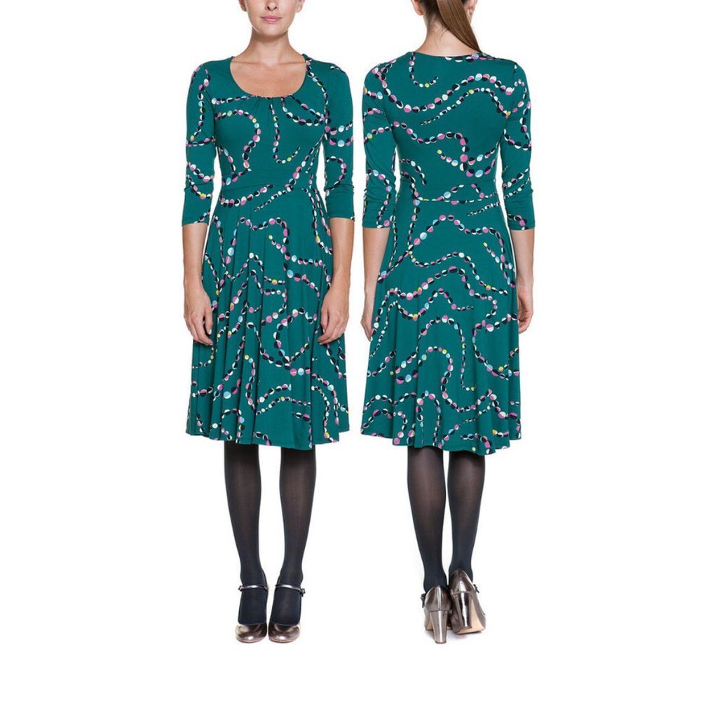 Boden Highgate Green Beads Print Jersey Dress 3/4 Sleeves US Size 4